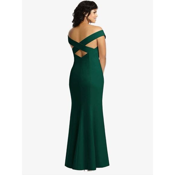 Dessy Off-the-Shoulder Criss Cross Back Trumpet Gown Hunter Green Women's 0 $257 - Picture 5 of 10